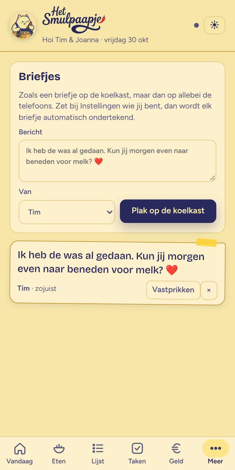 Een briefje op de koelkast
